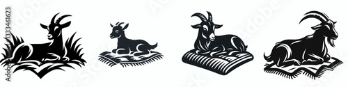Goat laying on a blanket vector outline drawing depicts a serene farm animal resting peacefully.
