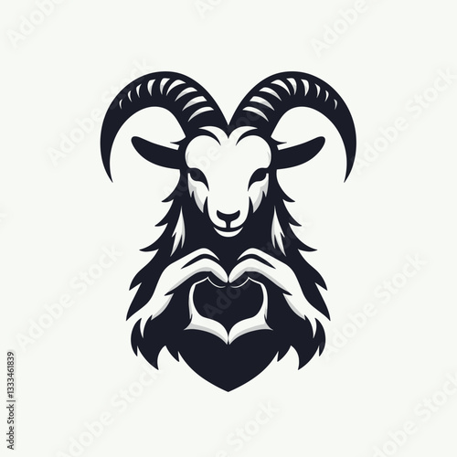 Goat making a heart shape with hands together simple vector outline drawing depicts love and affection