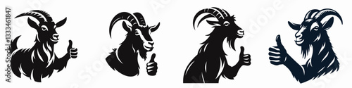 Goat making a thumb up gesture vector graphic simple minimalist silhouette doodle a proud and confident farm animal