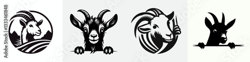 Goat peeking vector silhouette drawing a mischievous mountain climber