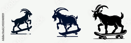 Goat play skateboard minimalist vector drawing a whimsical park scene