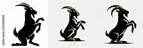 Goat Proposal Pose vector outline drawing shows a romantic goat couple's minimalist silhouette.