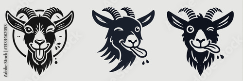 Goat Winking Face With Tongue vector outline drawing shows a mischievous, playful kidding expression
