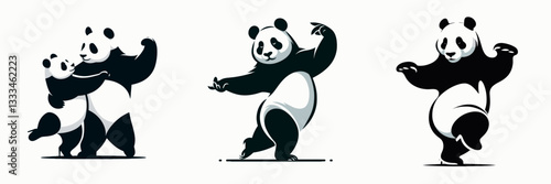 Panda dancing tango vector illustration a graceful minimalist monochrome silhouette of a bamboo bear performing a passionate dance.