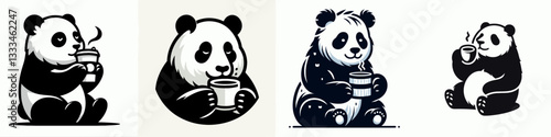 Panda Drinking coffee vector minimalist graphic simple silhouette shows a relaxed bear enjoying its morning caffeine.