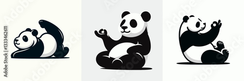 Panda lying yoga poses vector outline drawing shows peaceful relaxation and flexibility