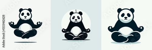Panda meditation vector outline drawing: find inner peace through mindful panda imagery.