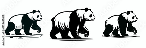 Panda walking on the beach a minimalist silhouette graphic depicts a peaceful stroll near the ocean
