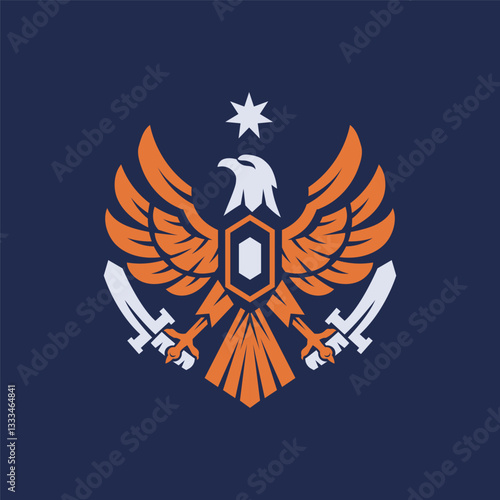 an eagle clutching two swords symbol vector