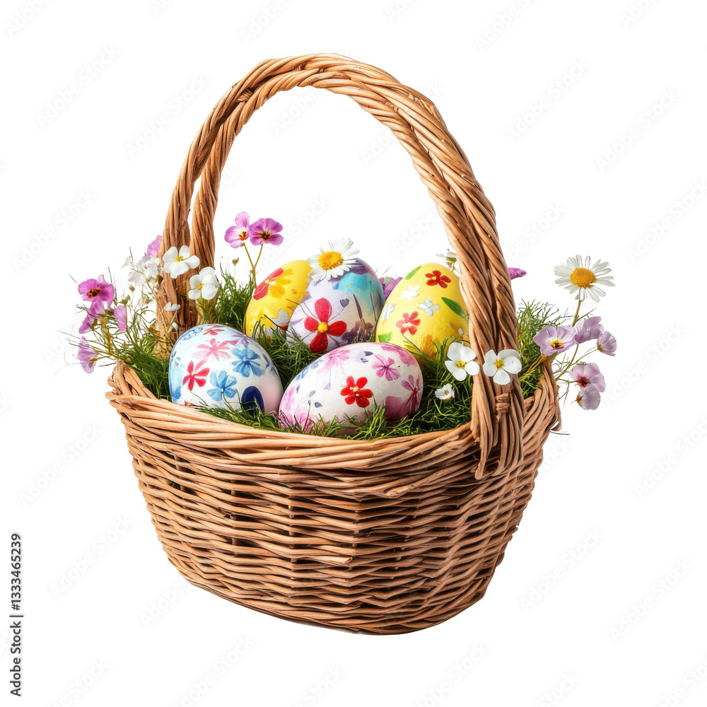 colorful easter eggs in basket colorful easter eggs in basket