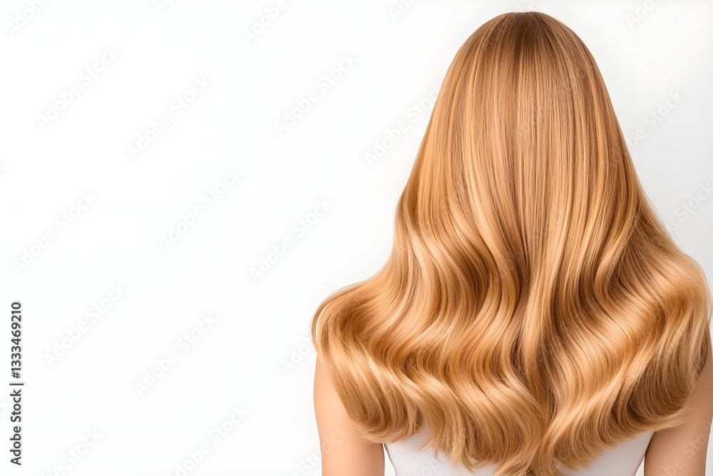 Naklejka premium A woman with long, blonde hair is shown with her back to the camera