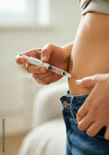 man is making injection into belly