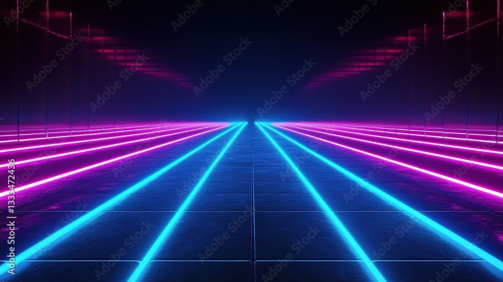 Fototapeta premium Futuristic Highway with Glowing Blue and Pink Light Stripes