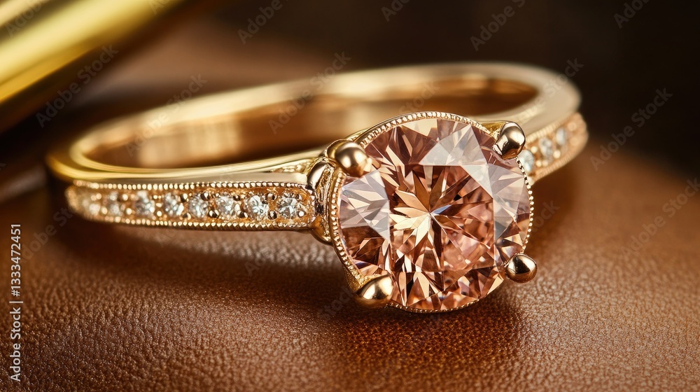 A macro shot of a handcrafted gemstone ring setting ready for polishing on a rich brown backdrop. A macro shot of a handcrafted gemstone ring setting ready for polishing on a rich brown backdrop.