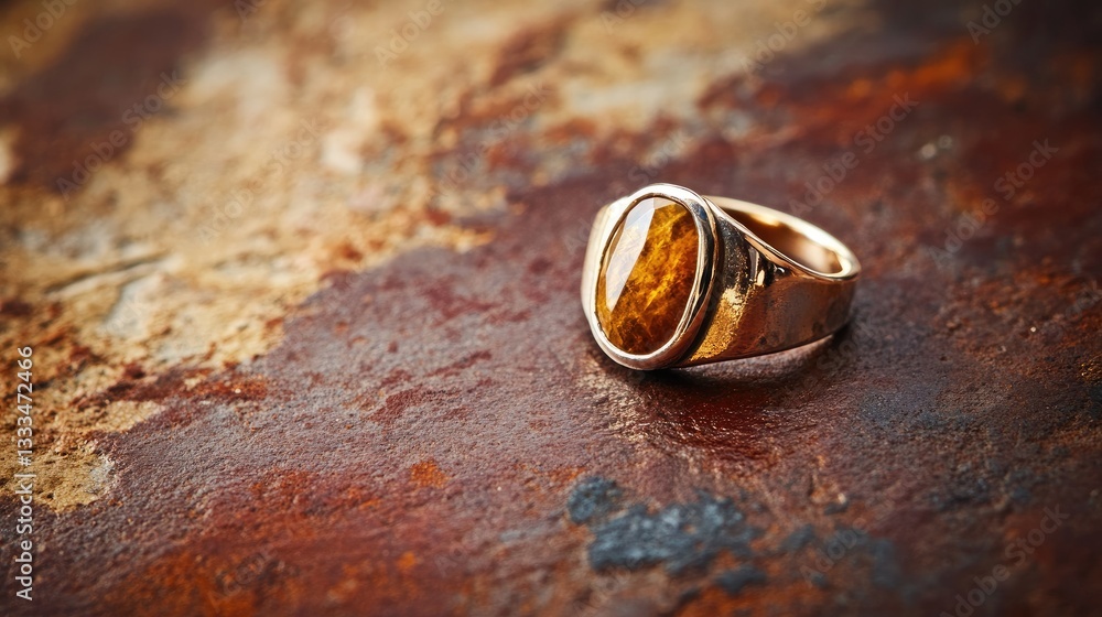 A macro shot of a handcrafted gemstone ring setting ready for polishing on a rich brown backdrop. A macro shot of a handcrafted gemstone ring setting ready for polishing on a rich brown backdrop.