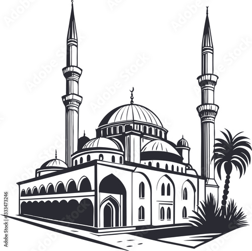 Mosque silhouette vector illustration isolated on white background