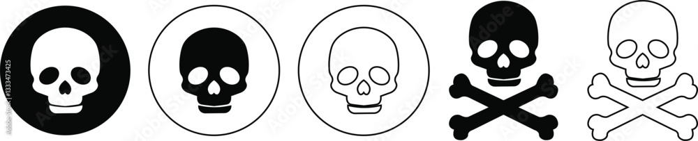 Skull crossbone pirate icon set logo Halloween ghost graphic danger anatomy symbol Silhouette. Cartoon skull death flat and line vector collection isolated on transparent background for apps and game Skull crossbone pirate icon set logo Halloween ghost graphic danger anatomy symbol Silhouette. Cartoon skull death flat and line vector collection isolated on transparent background for apps and game
