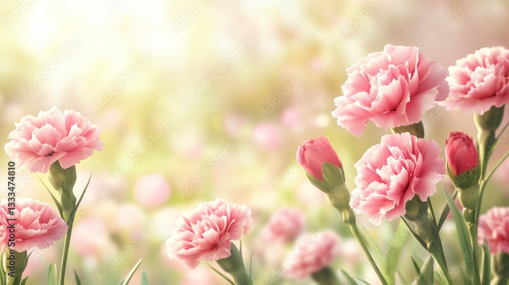 Pink Carnation Flowers Blooming in a Field with Warm Light Pink Carnation Flowers Blooming in a Field with Warm Light