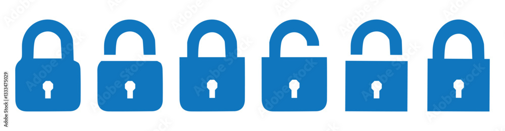 Set of Blue of locked and unlocked lock on white background. Set of Silhouette of locked and unlocked padlock. Flat vector 10 eps. Set of Blue of locked and unlocked lock on white background. Set of Silhouette of locked and unlocked padlock. Flat vector 10 eps.