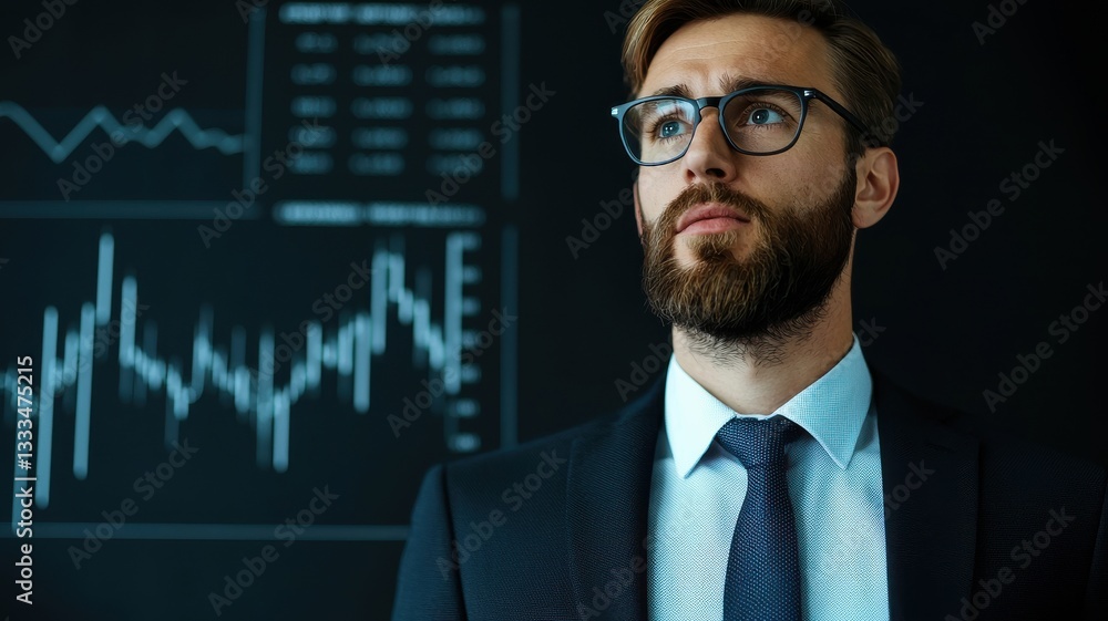 Business professional analyzing financial data in modern office digital environment serious viewpoint Business professional analyzing financial data in modern office digital environment serious viewpoint