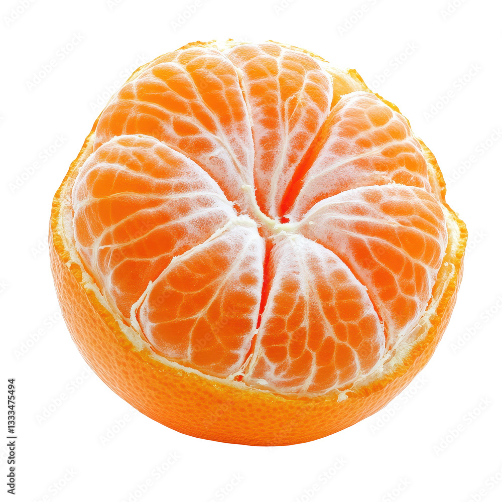 Fresh orange tangerine cut in half on a Transparent background showcasing juicy segments and vibrant color, orange tangerine isolated on PNG background Fresh orange tangerine cut in half on a Transparent background showcasing juicy segments and vibrant color, orange tangerine isolated on PNG background