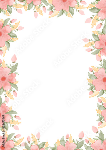 Frame watercolor flowers. Aesthetic background frame for wedding invitation, engagement, valentine, nails art, salon, beauty needed.