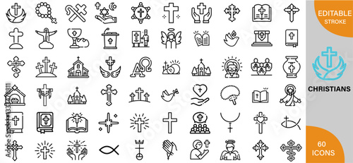 Christians, Faith, Beliefs & Global Christian Community icon pack | Detailed Outline | Editable Stoke 60 icon | Victor illustrator.