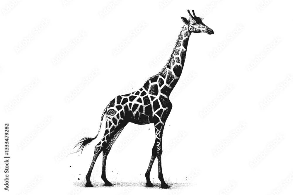 Naklejka premium Generative AI: Giraffe (Vector Pen Drawing)