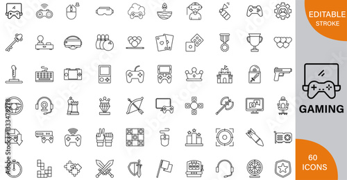 Gaming, Latest News, Esports, Reviews & Industry Trends icon pack | Detailed Outline | Editable Stoke 60 icon | Victor illustrator.