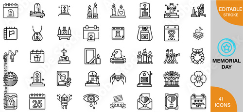 Memorial Day 2024, History, Traditions & Ways to Honor Heroes icon pack | Detailed Outline | Editable Stoke 60 icon | Victor illustrator.