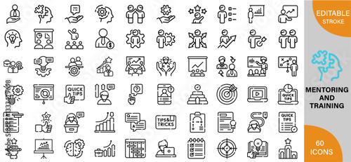 Mentoring, Guidance, Leadership & Success Strategies icon pack | Detailed Outline | Editable Stoke 60 icon | Victor illustrator.