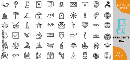 Presidents' Day, History, Celebrations & Best Deals icon pack | Detailed Outline | Editable Stoke 60 icon | Victor illustrator.