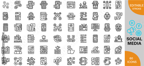 Social Media, Trends, Marketing & Growth Strategies icon pack | Detailed Outline | Editable Stoke 60 icon | Victor illustrator.