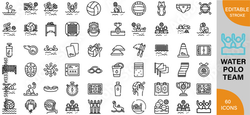 Water Polo Team, Training, Strategies & Top Teams Worldwide icon pack | Detailed Outline | Editable Stoke 60 icon | Victor illustrator.