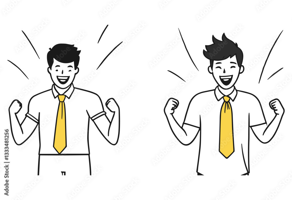 Two people are smiling and wearing ties. They are happy and excited. The man is wearing a yellow tie and the woman is wearing a yellow tie Two people are smiling and wearing ties. They are happy and excited. The man is wearing a yellow tie and the woman is wearing a yellow tie