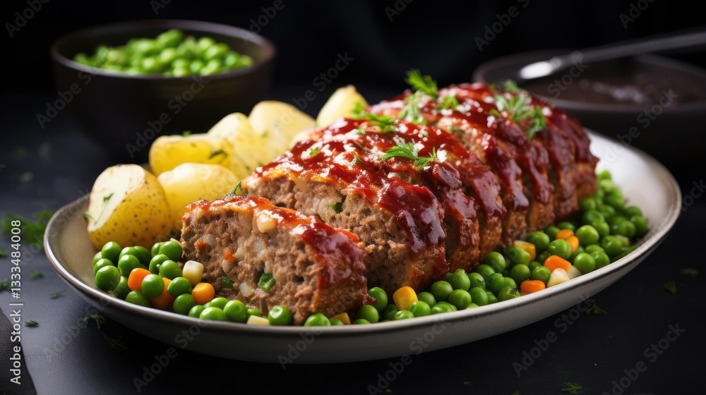 Fototapeta premium Meatloaf with Vegetables and Potatoes