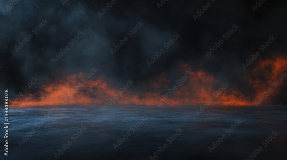 Naklejka premium Fire and smoke on dark surface, background