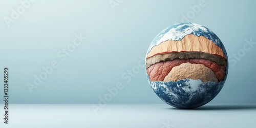 Fototapeta Naklejka Na Ścianę i Meble -  Soil and Earth science concept. 3D illustration of Earth showing cross-section layers of rock and soil.