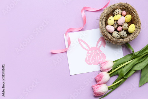 Nest with Easter eggs, gree...