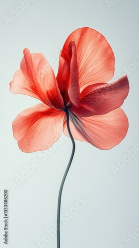 Red Petaled Flower on Soft White Background – Minimalist Botanical Beauty
