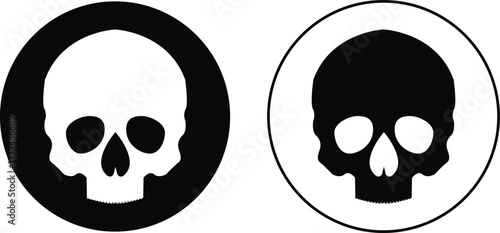 Skull crossbone pirate icon set logo Halloween ghost graphic danger anatomy symbol Silhouette. Cartoon skull death flat and line vector collection isolated on transparent background for apps and game