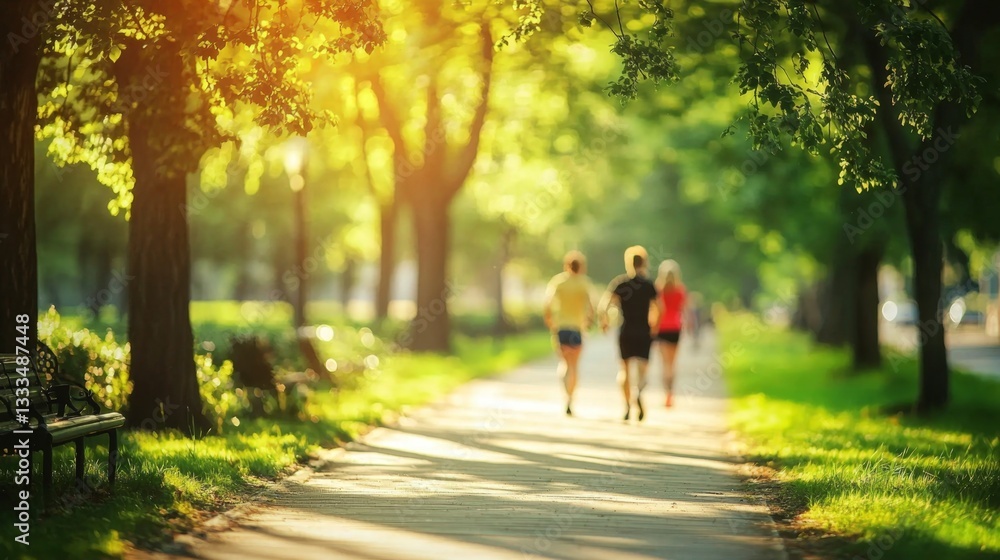 The vibrant atmosphere of a park is highlighted by blurred figures in motion. The vibrant atmosphere of a park is highlighted by blurred figures in motion.