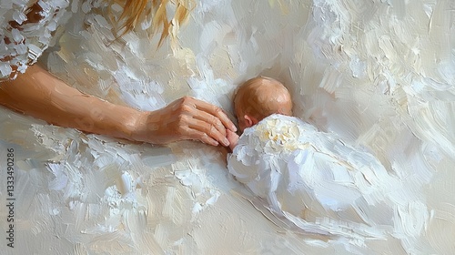 Capture the tender moment of Sibling holding babys hand during nap time, an unbreakable connection portrayed beautifully in this image Witness the pure innocence and sibling love as the older child