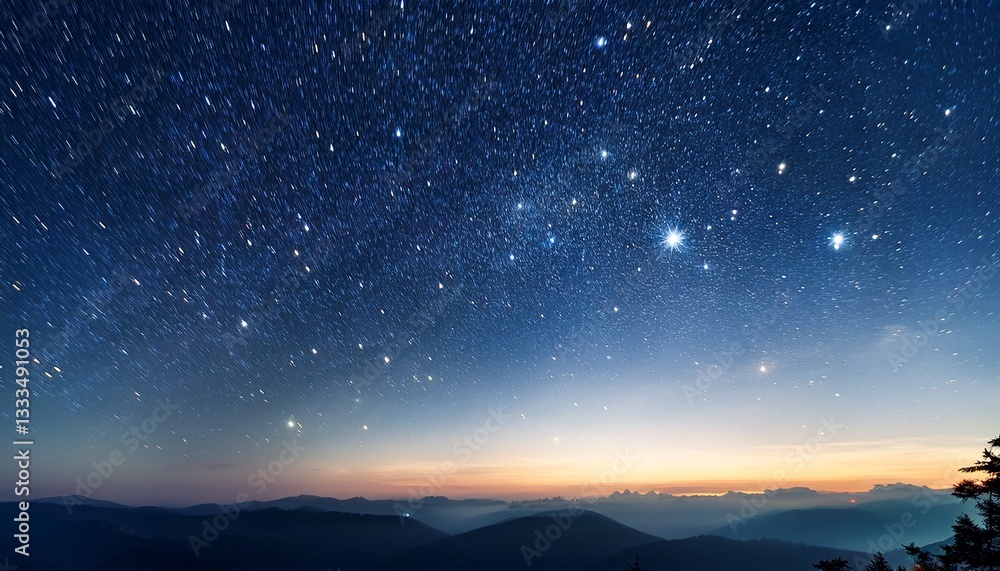 Fototapeta premium early sky with starry shiny stars in morning light for background