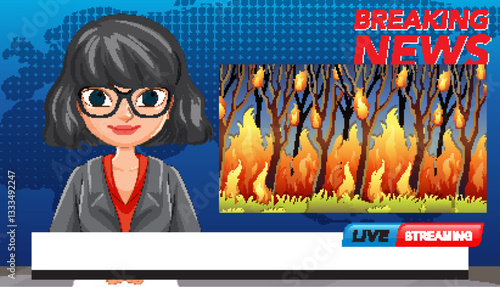 Animated News Broadcast with Fire Scene