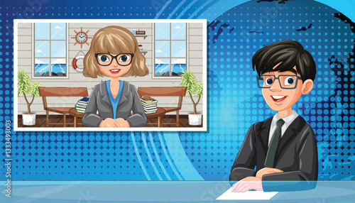 Virtual News Broadcast Illustration