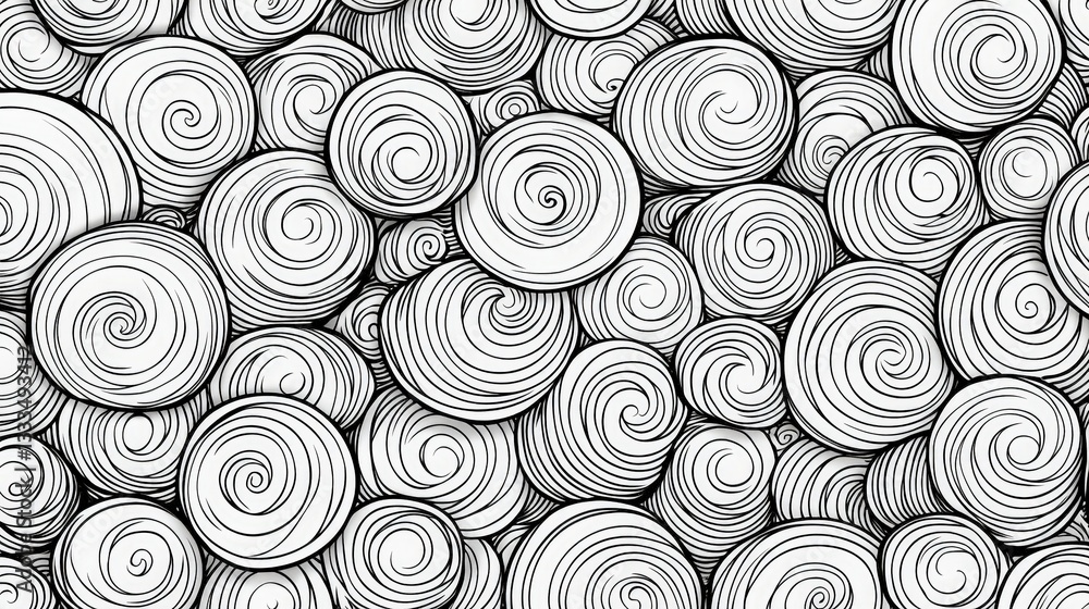 Fototapeta premium Abstract Hand-Drawn Spirals and Swirls in Black and White Pattern for Background Design