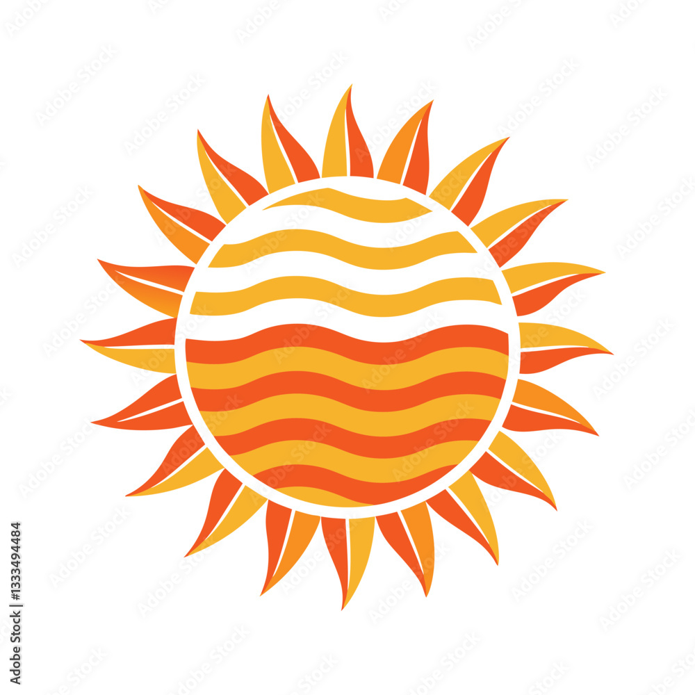 Stylized sun graphic with water waves, perfect for summer design retro t-shirt design. Stylized sun graphic with water waves, perfect for summer design retro t-shirt design.