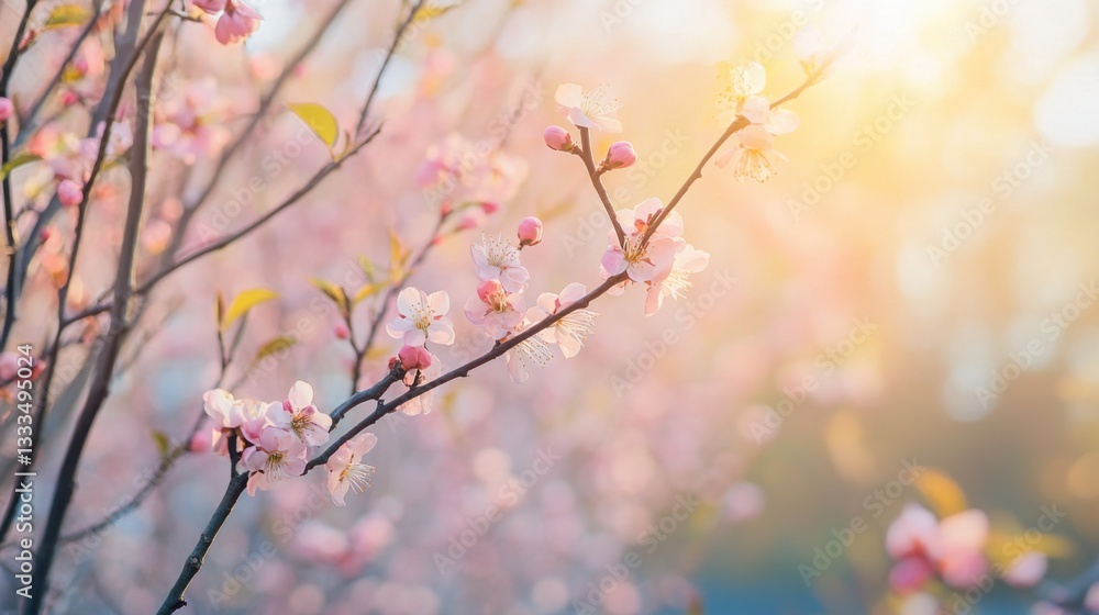 Delicate Willow and Peach Blossoms in Harmony, Symbolizing Renewal and Serenity of Spring Delicate Willow and Peach Blossoms in Harmony, Symbolizing Renewal and Serenity of Spring