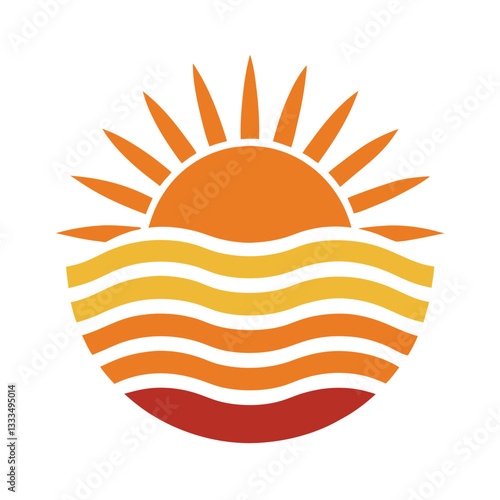 Vibrant Sunrise Over Water, a Summery Logo Design retro  t-shirt design. 